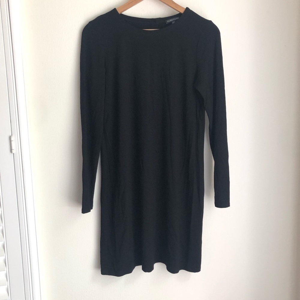 Eileen Fisher Size Small Black Long Sleeve Back Button Dress